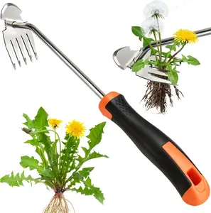 5-Teeth 13.5 in Portable Garden Weeder Tool - Newly Upgraded Plant-Safe Root Remover with Rubber Handle, Multi-Purpose Steel Body Lawn & Garden Tool