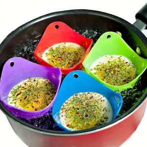 4 Silicone Egg Cookers for Perfect Eggs, Kitchen Cooking Tools, Small Kitchen Accessories, Essential Kitchen Gadgets
