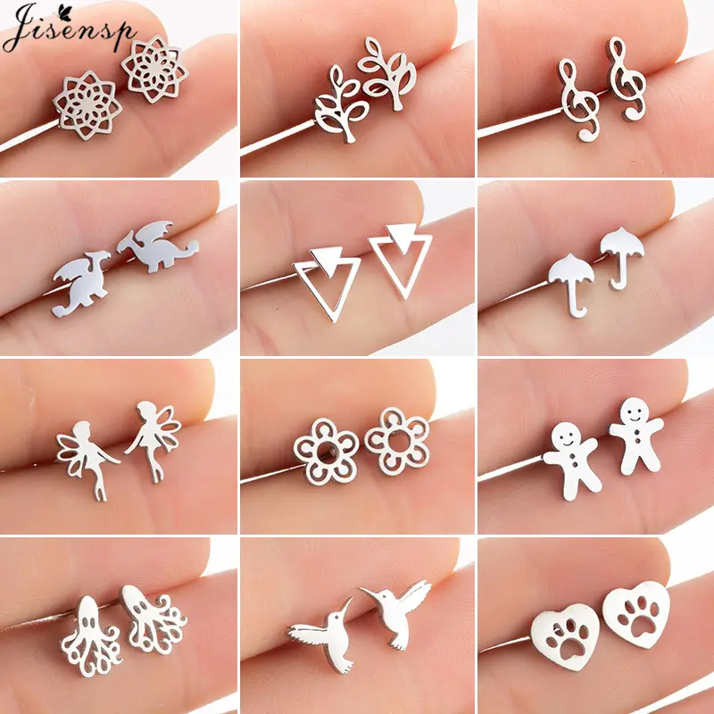 Multiple Stainless Steel Earings Fashion Jewelry Small Animal Ear Studs Music Leaf Fairy Hummingbird Earrings Pendientes Gift