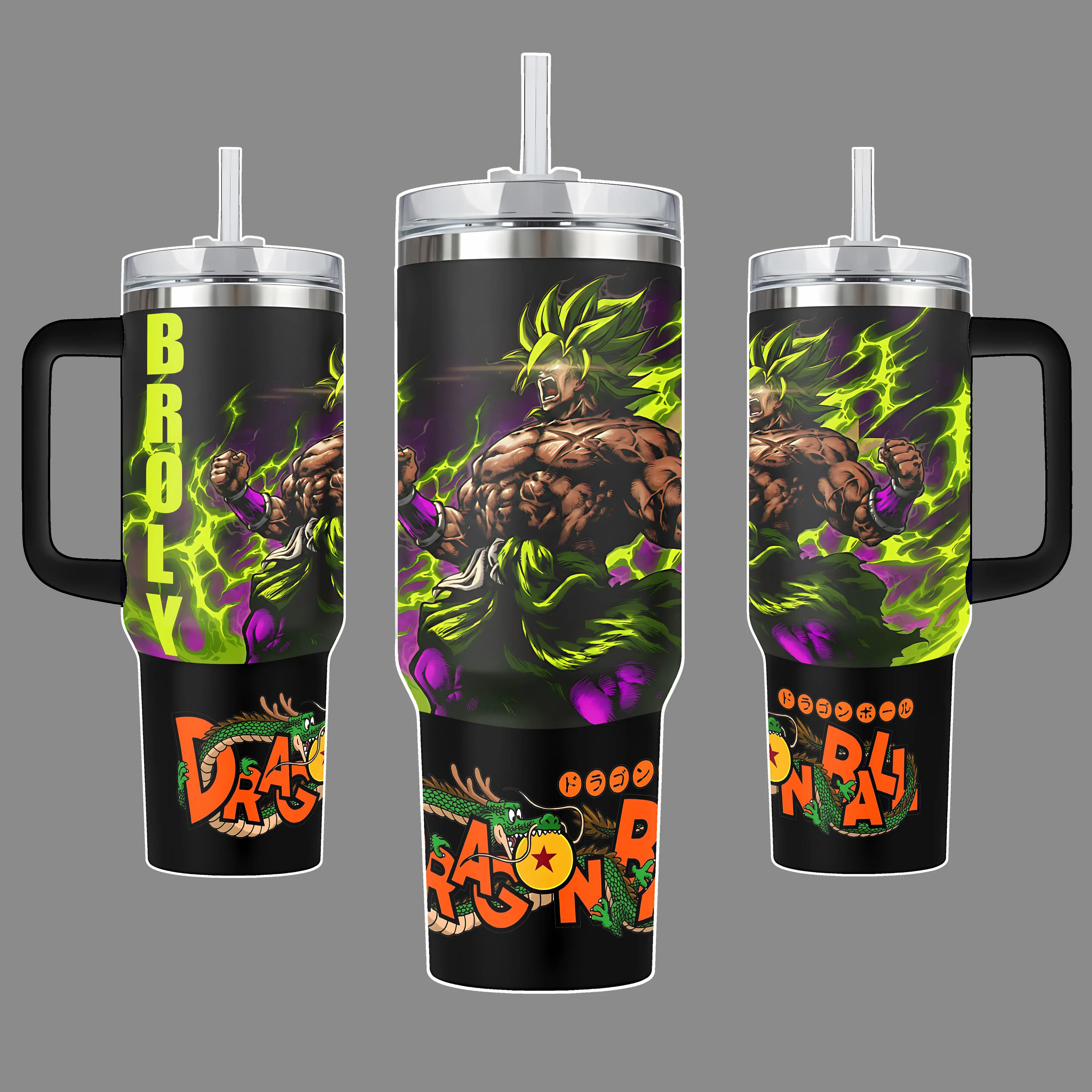 Broly Dr Super Legendary Saiyan Energy 40oz Stainless Steel Insulated Tumbler Mug with Handle & Straw Dragon Fans
