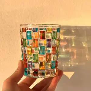Creative Painted Whiskey Glass Cup, Premium Drinking Glasses, High-Quality Crystal Glass Holiday Gift, Designer Handmade Line Weave Water Cup