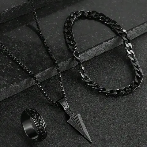 Men's 3-Piece Minimalist Chain All Seasons Versatile Jewelry Sets Gift Set, Includes Necklace, Bracelet & Ring, Perfect for Casual, Sports & Daily Wear
