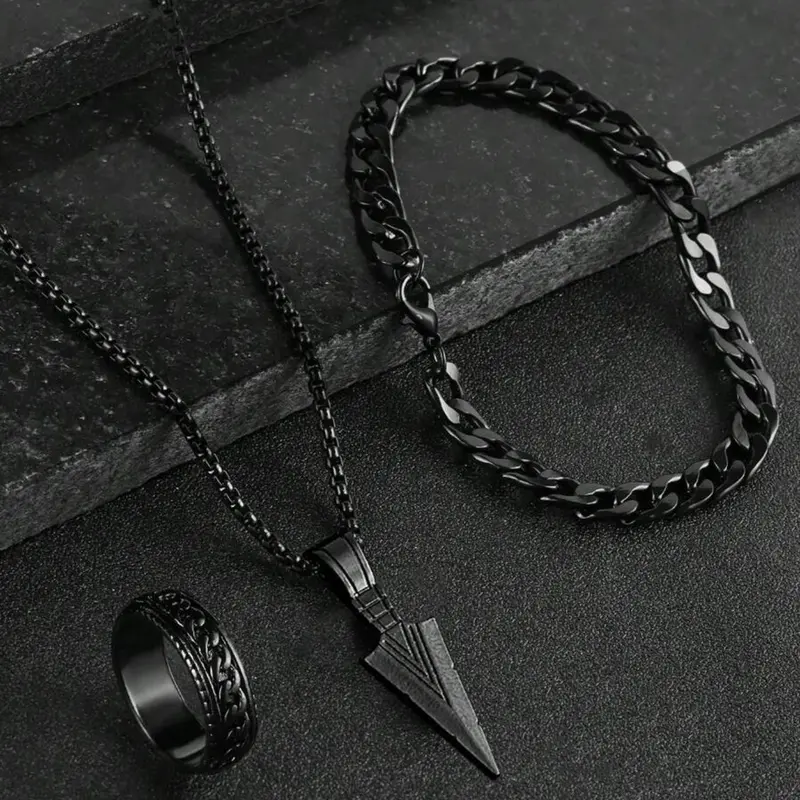 Men's 3-Piece Minimalist Chain All Seasons Versatile Jewelry Sets Gift Set, Includes Necklace, Bracelet & Ring, Perfect for Casual, Sports & Daily Wear