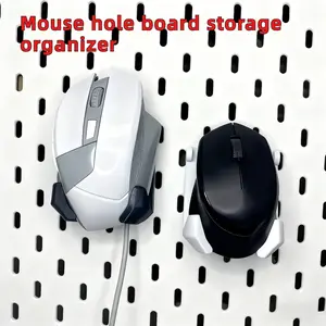 2pcs No Assembly Required Plastic Mouse Hole Board Shelf with Hanging Shelf & Surface Mount - Heavy-Duty 5mm Thick Plastic Desk/Office Organizer for Computer, Gaming Setup, Mouse Storage (Compatible with Desk Panels), Utility Racks