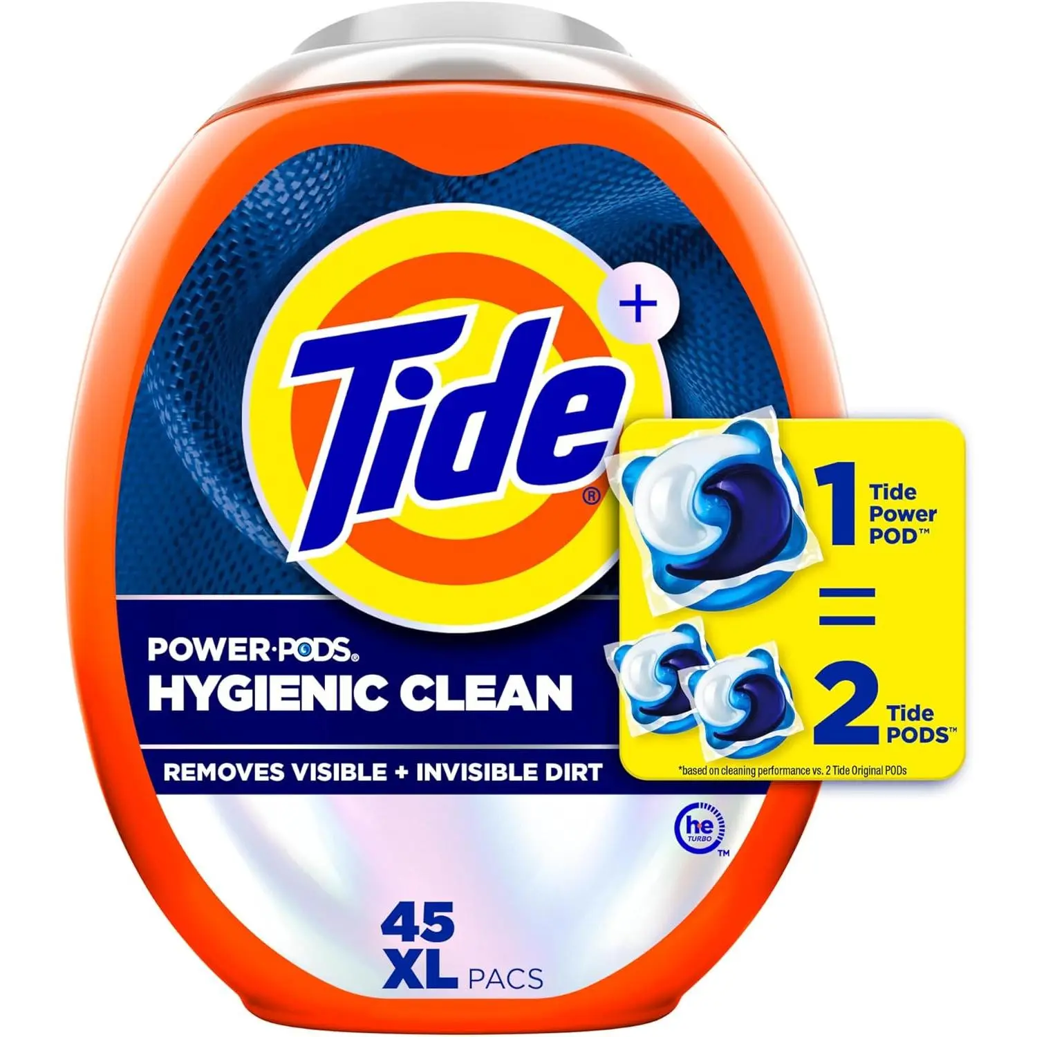 Tide Hygienic Clean Power PODS Laundry Detergent Pacs, Original Scent, 45 Count, Removes Visible and Invisible Dirt