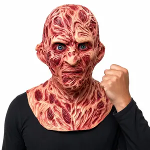 Realistic Burned Face Horror Freddy Latex Mask, Full Head Scary Cosplay Mask for Adults, Halloween Costume Prop for Parties and Themed Events, Party Props