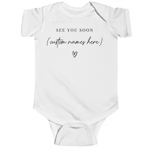 See You Soon Custom Announcement Onesie - Personalized Grandma + Grandpa Bodysuit - Simple Baby Onesie