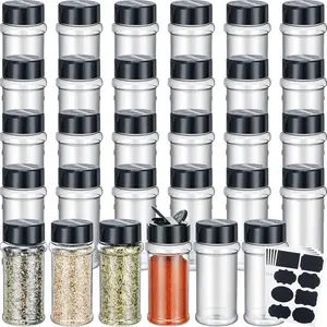 36PCS Transparent Empty Spice Jars,Round Spice Containers, Kitchen Plastic Black Lid Spice Bottles, Seasoning Containers, for Storing Pepper, Cumin, Salt, Sugar And Other Spices