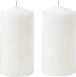 White Pillar Candle Set - 2 Unscented Decorative,Parties, Large Candles, White Candle Columns, Column Candles Clearance or Kwanzaa, 2.4" x 6" (2PC, 6cmX15cm)