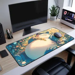 Snorlax Desk Mat, Cute Gaming Mouse Pad, XL Mousepad, Forest Theme, Non-Slip Base, Stitched Edges, Kawaii Desk Decor, Gift for Gamers