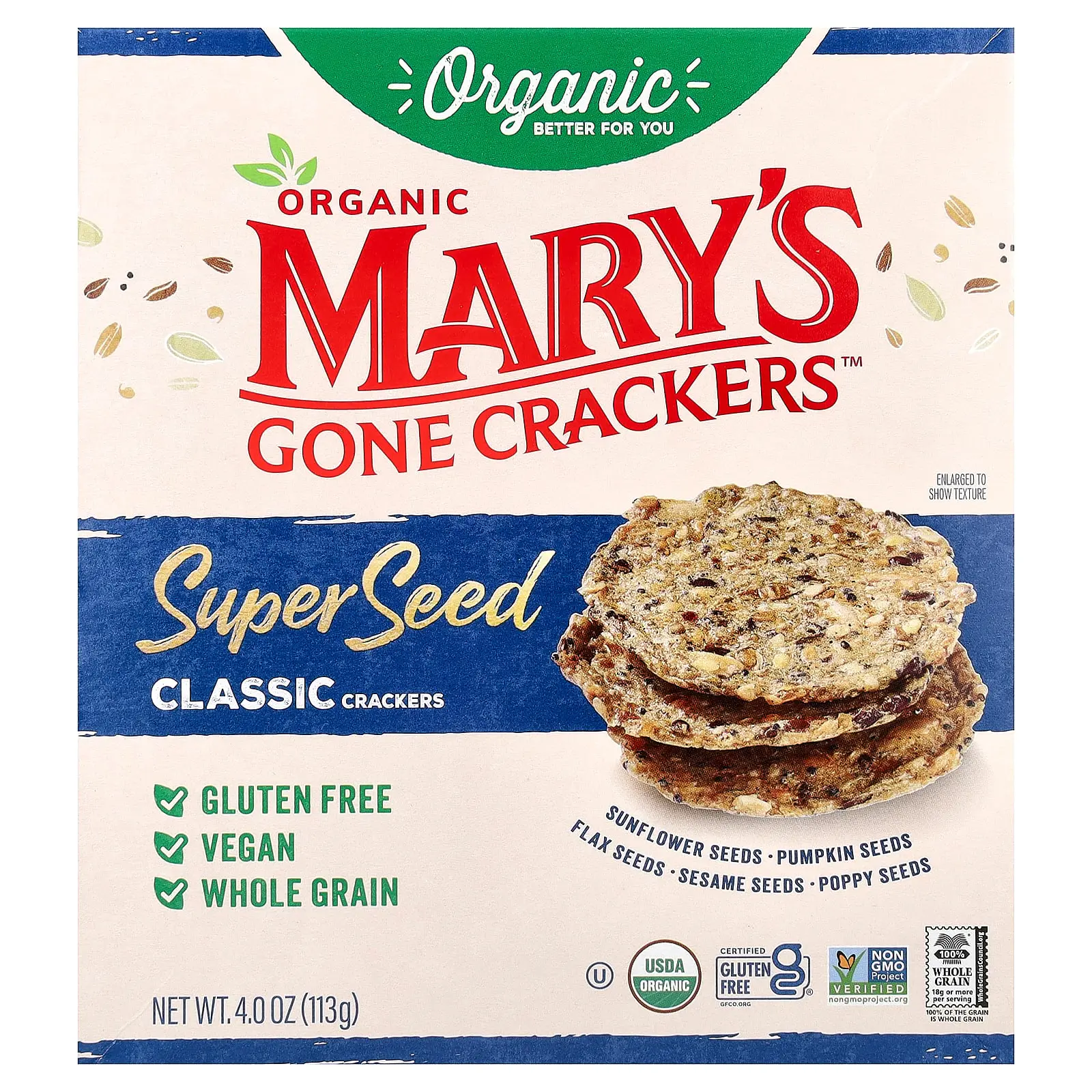 Mary's Gone Crackers Organic Super Seed Crackers, Classic, 4 oz (113 g)