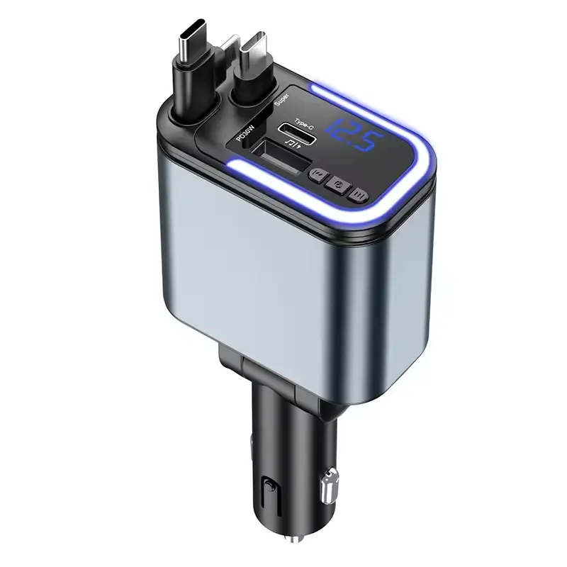 120W Super Fast Charging Wired Car Charger - Retractable Cable, 1-to-4 Adapter, Bluetooth Music Playback, USB Port, USB Flash Drive & Memory Card Support, Multifunctional for Phones, Usb Chargers, Adapter Chargers