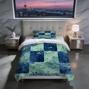 2/3 Pcs Watercolor Landscape Checkered Duvet Cover Set, HD Digital Printed Comforter Cover, Soft Breathable Bedding Set with Zipper & Corner Ties, No Insert, for Bedroom Decor