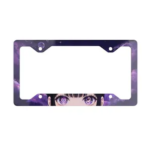 Scorpio Heart Eyes Metal License Plate Frame Dark Water Neon Glow 12.3x6.5 Glossy Aluminum Silver Backing Unique Cutaway Design Radiate Midnight Energy High-Resolution Print