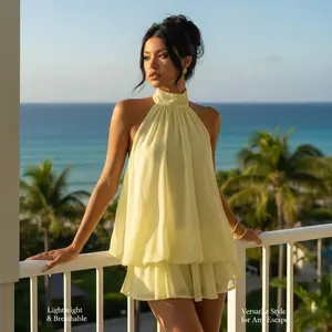 Sexy Summer Beach Dress 2026 Vacation Sleeveless Halter Neck Chiffon Slit Side Mini Dress for Women Trendy Holiday Party Clubwear Yellow Lightweight & Breathable prom dress formal dresses for women black tie wedding guest dress wedding guest dress fancy F