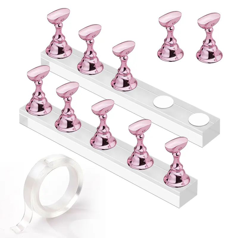 Makartt Magnetic Nail Stand - Acrylic Plastic Display & Practice Tool with 1m Double-Sided Tape, Manicure Nail Art Kit Supplies with Comfortable Grip & Secure Hold for Home/Salon Use