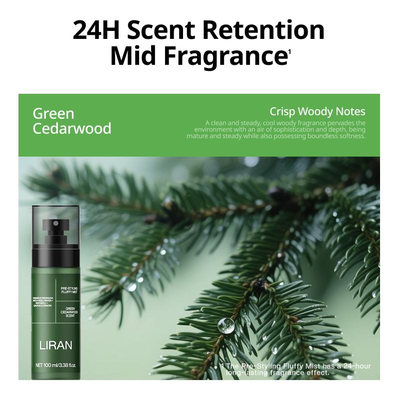LIRAN Volumizing Prep Spray for Men No Rinse Texturizing Spray with Matte Finish All Day Hold Gel Based Sea Salt Spray for High Volume Haircare 100 ml Green Cedarwood Scent
