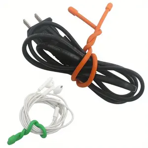 5pcs Silicone Cable Ties, Reusable Elastic Bands Holder For Cord Management, Cording, Hanging, Reusable Rubber Twist Tie, Random Color, 3 /8/6 Inches