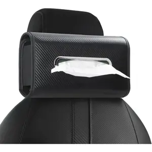 Upgraded  Tissue Holder  PU Leather Tissue Box Cover Keep Tidy Backseat Rectangular Napkin Holder for  Fits for 100-160 Regular Size Tissues Multi-Position Organizer in  Black