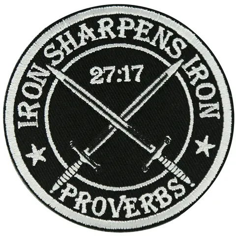 1 Count Iron Sharpens Iron Patch, Proverbs 27:17 Bible Patches, Hook and Loop Appliques, Embroidery Craft for Backpacks Hats Jeans Bag, Embroidered DIY Decoration Accessories