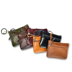 Vintage Genuine Leather Mini Coin & Key Pouch - RFID Blocking Zipper | Multi-Functional Everyday Essential