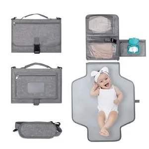 New Portable Baby Diaper Pad Outdoor Travel Foldable Waterproof Nappy with Shoulder Strap Wet Wipe Pocket Diaper Bag