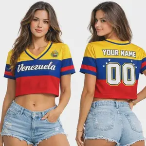 Venezuela Football Jersey Crop Top, Retro WC2026 Style Cropped Jersey, Mesh Sports Top, Streetwear Soccer Tee