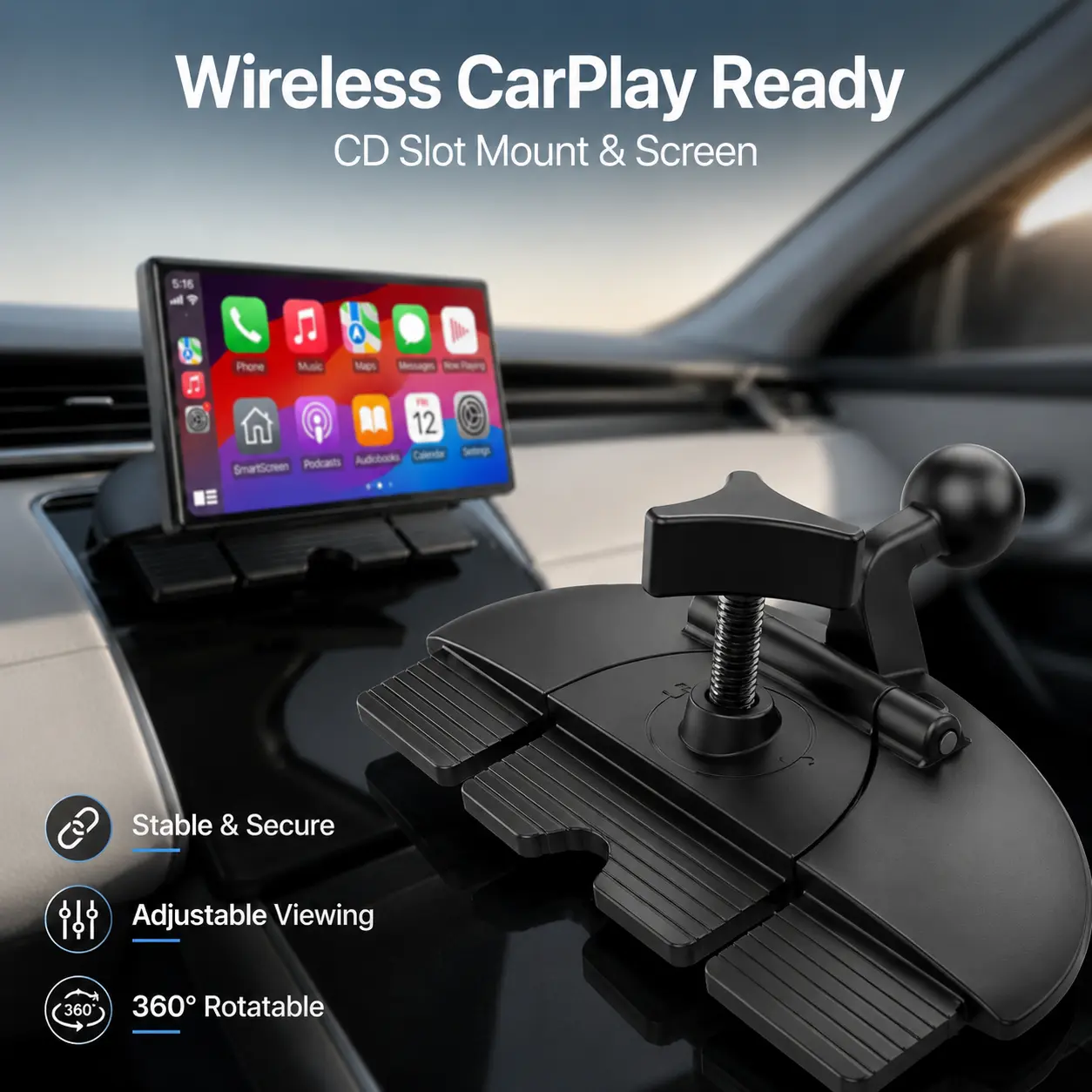 Replacement CD Slot Mount for GPS Navi and CarPlay Screen Standard 17mm Ball Adapter CD Mount for 4 to 11 Inch Car GPS Devices