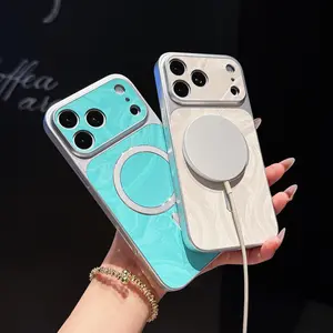 Luxury Water Ripple Wave Pattern Magnetic Shockproof Case for iPhone 17 16 15 14 13 12 Pro Max, MagSafe Compatible Wireless Charging Protective Cover