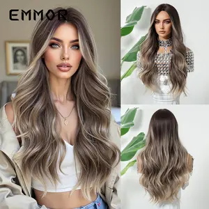 Middle Part Ombre Brown Long Curly Full Wig Glamorous Wavy Hairpiece for Women
