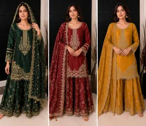 Luxury Embroidered 3-Piece Sharara Suit Set FREE SIZE | Bridal & Festive Wear