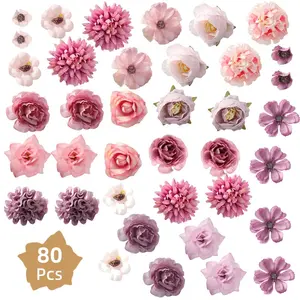80 Pcs Artificial Flowers Flower Heads Set for Crafts with 9 Styles,Artificial Flowers Mini Silk Flowers,Artificial Flower Heads for Wedding Home DIY Crafts Scrapbooking Decorative,Garden Tools