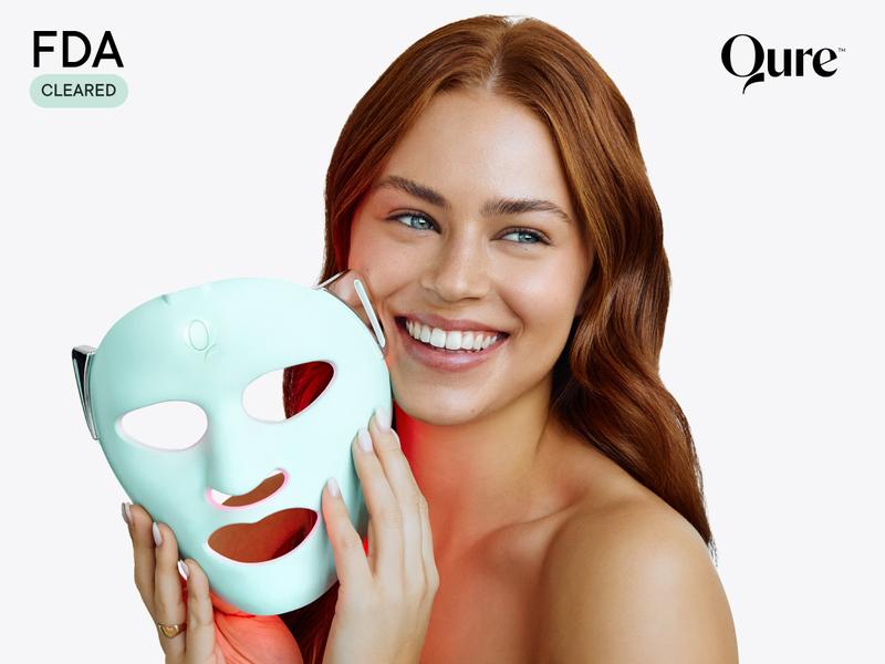 Qure LED Light Therapy Mask for Face - FDA Cleared for Wrinkles & Acne Treatment with 3 Modes, 5 Facial Areas &  5 Lights: Red, Deep-Red, Blue, Amber & Infrared, 3-Min Daily, Eye-Protection, Smart App