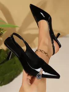 Women's Patent Leather Pointed Toe Slingback Kitten Heel Pumps, Elegant Style Shoes, Comfortable & Durable Design #KittenHeels #SlingbackPumps #PatentLeather #WomensFootwear