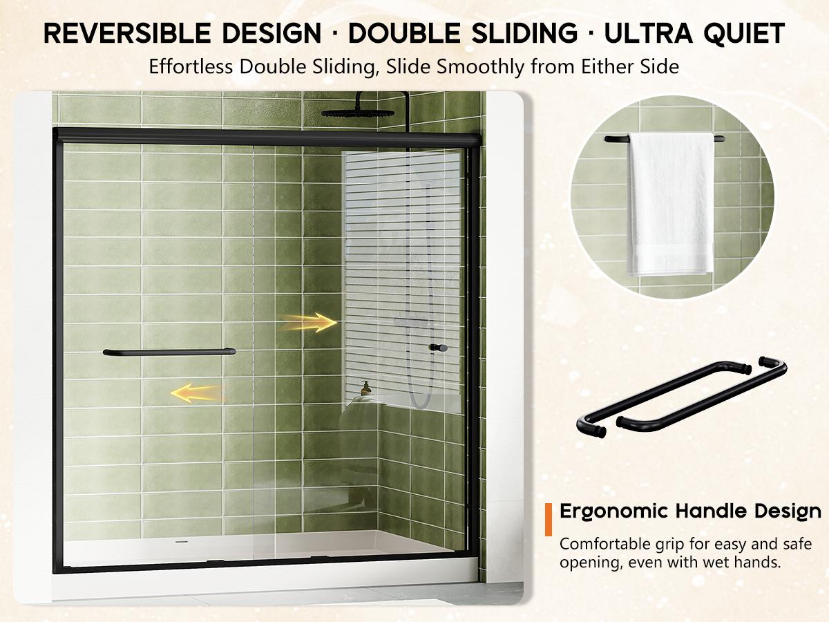 AMERLIFE 3 Size Semi-Frameless Walk-in Shower Door, 4" Adjustable Design, 1/4inch Thick Tempered Glass, Matte Black Aluminum Alloy Frame, Modern Bathroom Shower Sliding Door[tiktokshopbacktoschool][SohoChic]