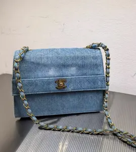 Pre-owned CHANEL Straight Flap Blue Denim Shoulder Bag