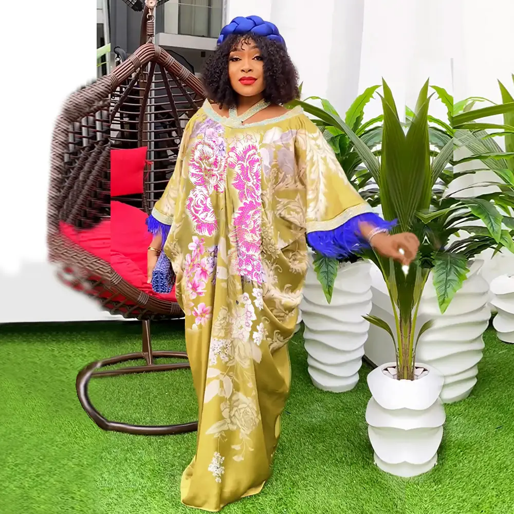 2025 Spring Clothing Chiffon Long Dresses For Women Wedding Party Evening Gowns African Dashiki Print Loose Boubou Muslim Abaya