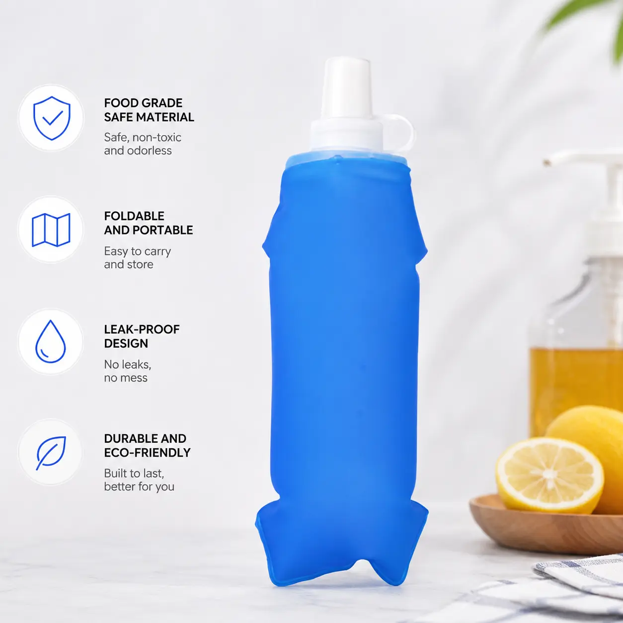 1 Count 500ml Foldable Silicone Water Bottle, Dust Cap Design With Scale Mark for Outdoor Hiking Camping Travel Daily Use