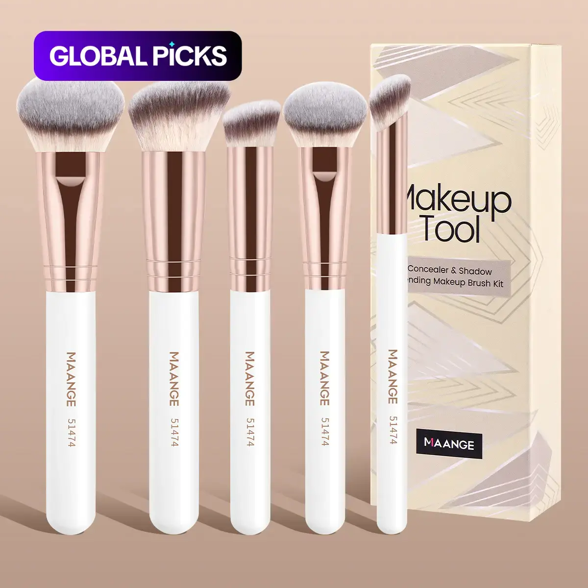 MAANGE 5pcs Professional Makeup Brush Tool Set, Powder Brush Blush Brush Contour Brush Concealer Brush Nose Contour Brush Highlight Brush, Essential Cosmetic Accessory for Beauty Routine, Gift for Women & Girls