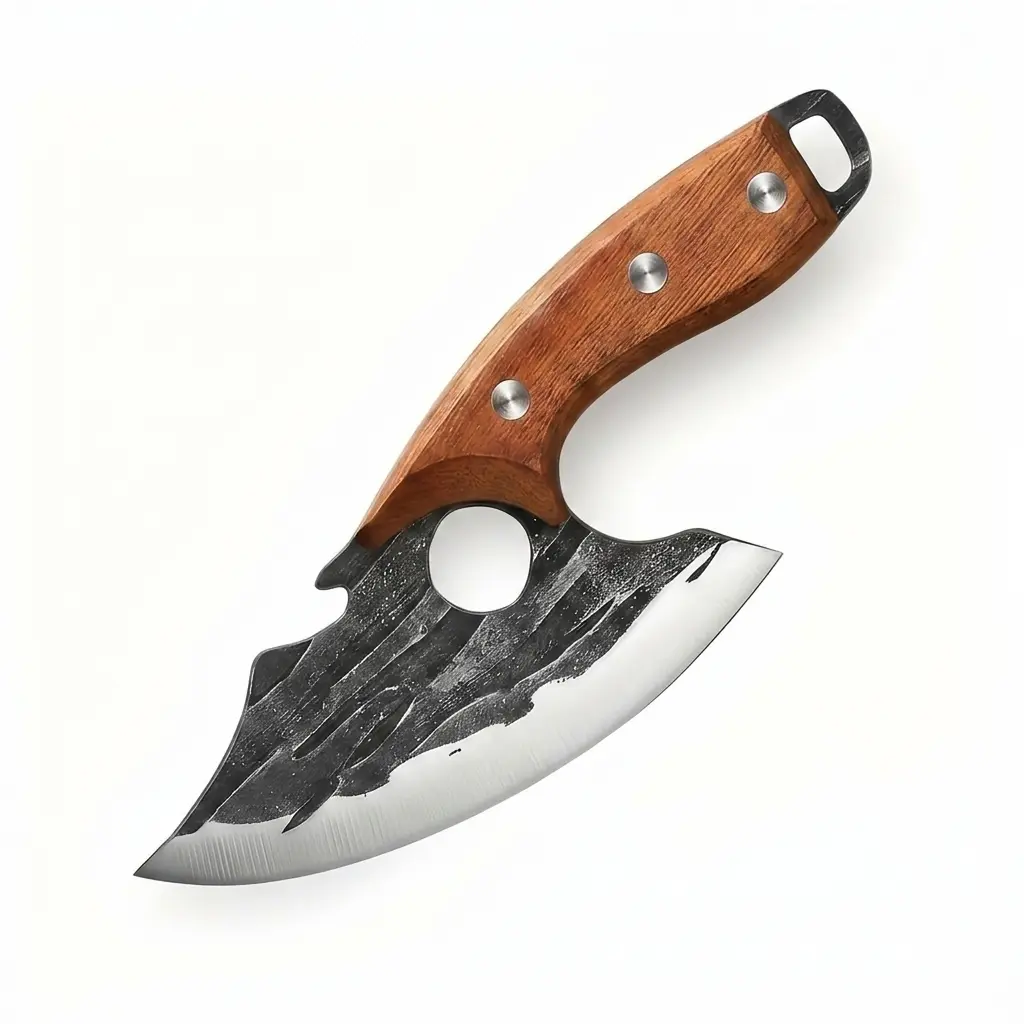 Multi-use Hand Forged Boning Knife Portable Viking Camping Knife with Finger Hole Sharp High Carbon Steel Blade for Meat Cutting Deboning Vegetable Slicing Home Cooking Outdoor BBQ Hiking Survival Ideal Gift for Camping Lovers Chefs