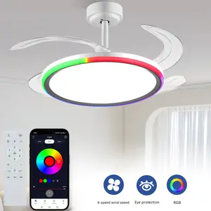 【Clearance Sale】SUPERSHINX Slim Retractable Ceiling Fan with Lights & Remote APP Control 6 Speed Dimmable Reversible Memory 42 Inch Modern Silent Fan for Bedroom Living Room  Adjustable Lighting Options Energy Efficient