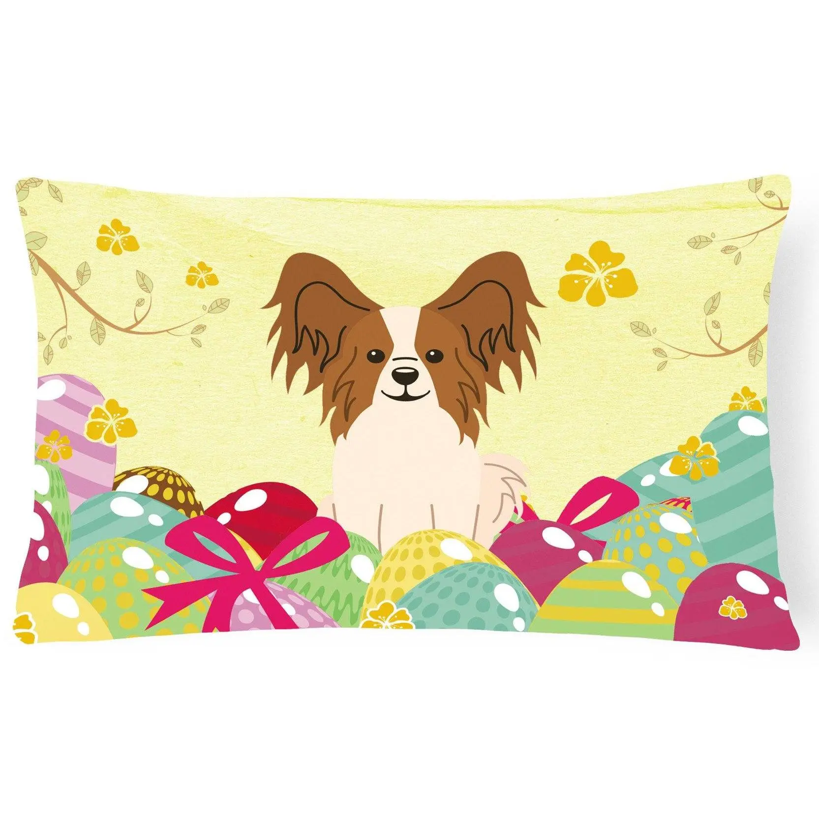 Easter Eggs Papillon Red White Canvas Fabric Decorative Pillow BB6078PW1216