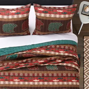 Greenland Home Fashions Canyon Creek Multi Rustic Lodge Bear Standard and King Sizes Shams