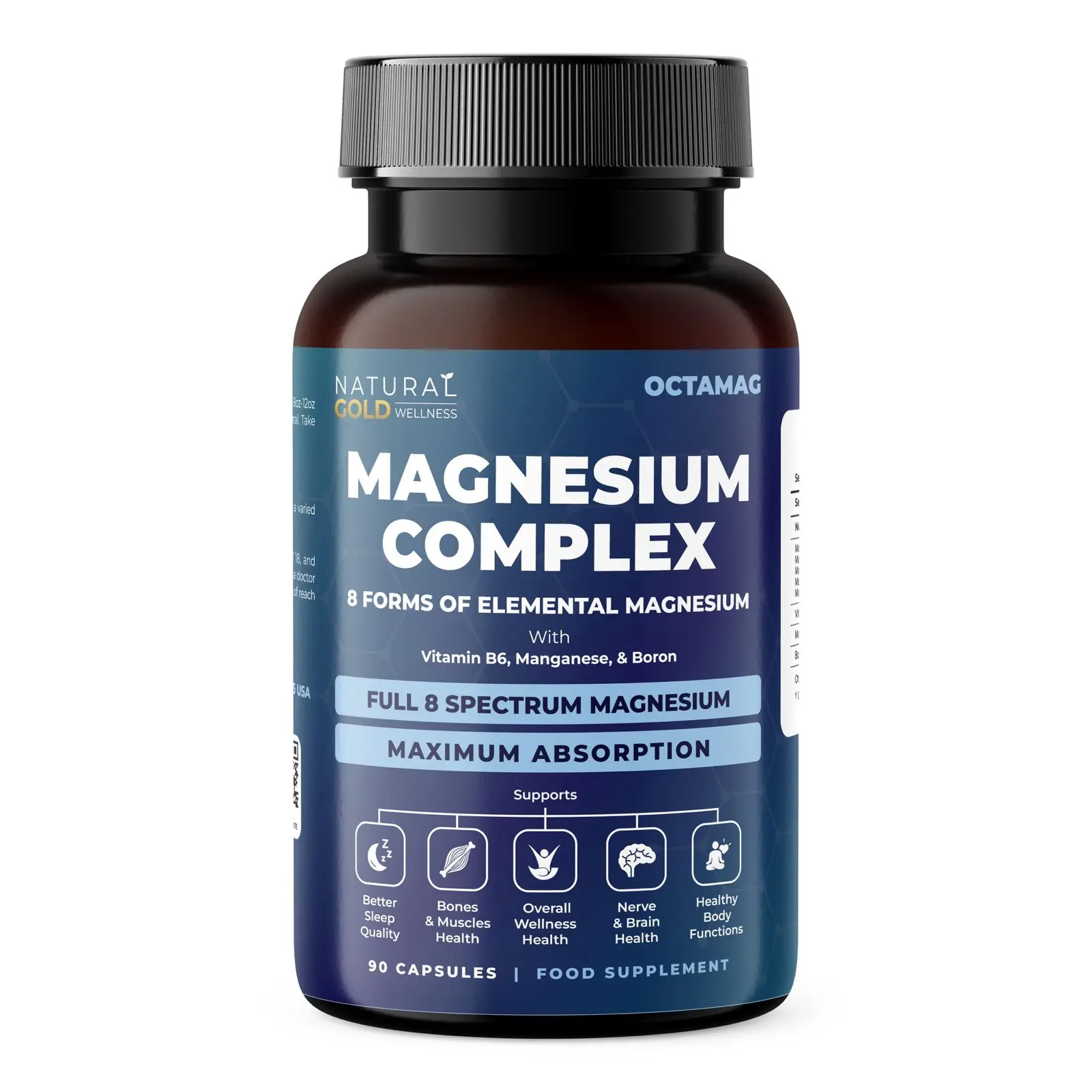 OctaMag – Magnesium Complex – 8 Forms of Elemental Magnesium with Vitamin B6, Manganese & Boron – Full Spectrum High Absorption Daily Magnesium Formula – Vegan Capsules, 90 Capsules/Bottle – Edible Food Supplement