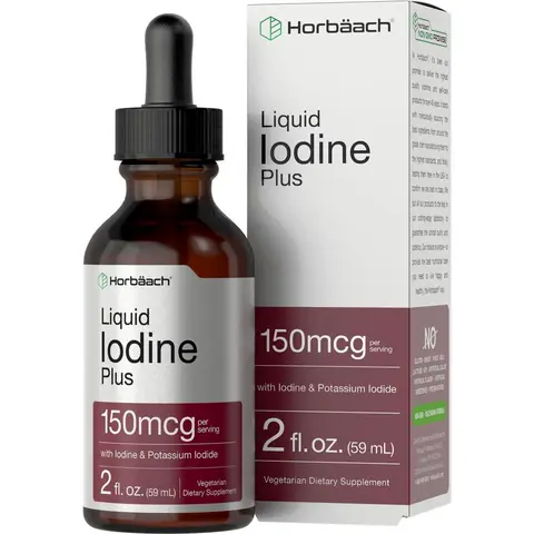 Horbäach Iodine Liquid Drops | 2 fl oz | 150 mcg | Iodine & Potassium Iodide Liquid Tincture | Vegetarian, Non-GMO, Gluten Free Supplement