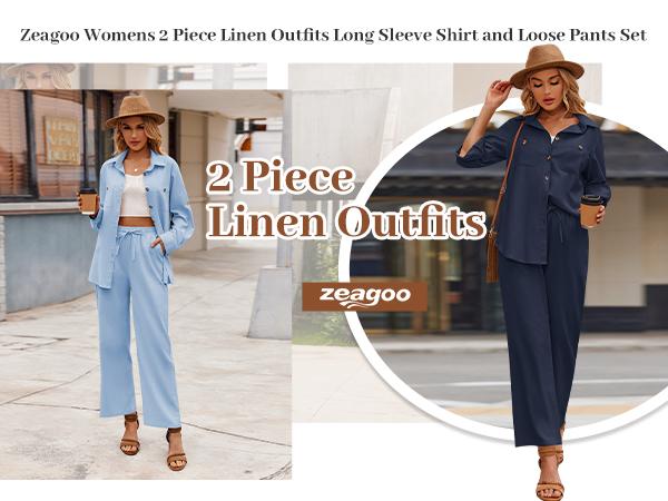 Zeagoo Live Women 2 Piece Linen Sets Button Down Shirt and Drawstring Long Pants Set Summer Outfits Halloween Zeagoo Live Women 2 Piece Linen Sets Button Down Shirt and Drawstring Long Pants Set Summer Outfits Halloween