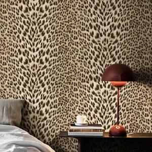 Leopard Print Wallpaper Non-Pasted Embossed Cheetah Print with Gold Glitter, Non-Woven Wall Paper for Bedroom Living Room Accent Wall Textured Animal Wallpaper 17.3 in x 39.4 ft