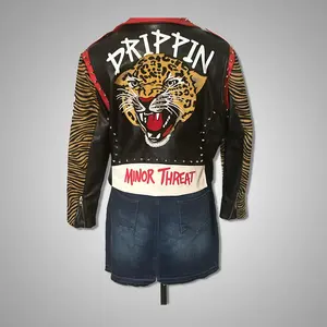 AZALEA WANG DRIPPIN AND SWERVIN LEATHER MOTORCYCLE JACKET Womenswear Animal Coats Piece Statement Tops Comfort Print Long Sleeve clothing gothic