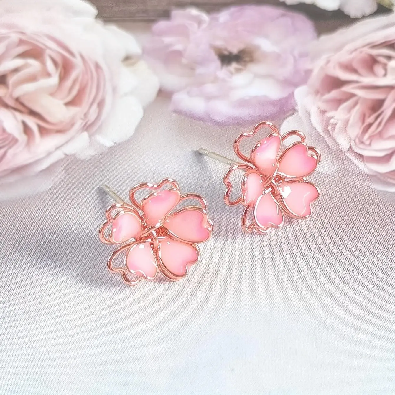 Women's 3D Cherry Blossom Earrings - Dainty, Whimsical 3D Flower Earrings for Ladies, Elegant Fashion Costume Jewelry Accessories, Dainty Earrings