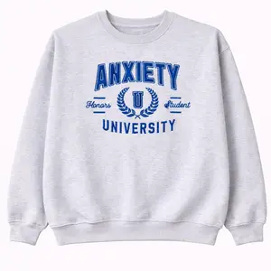 Anxiety University Embroidered Sweatshirt Unisex, Unhinged Y2K Slogan Tee Embroidery Cotton Crewneck, Casual Athletic Pullover Tops Hoodie
